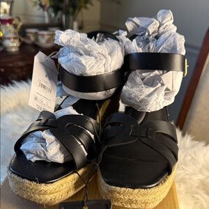 Time and Tru Black Espadrille Wedges